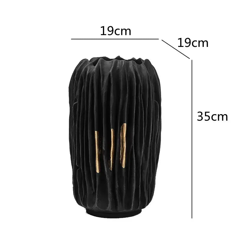 DecorBites™ Black Gold Crease Texture Resin Vase - Abstract Home Decor Ornament