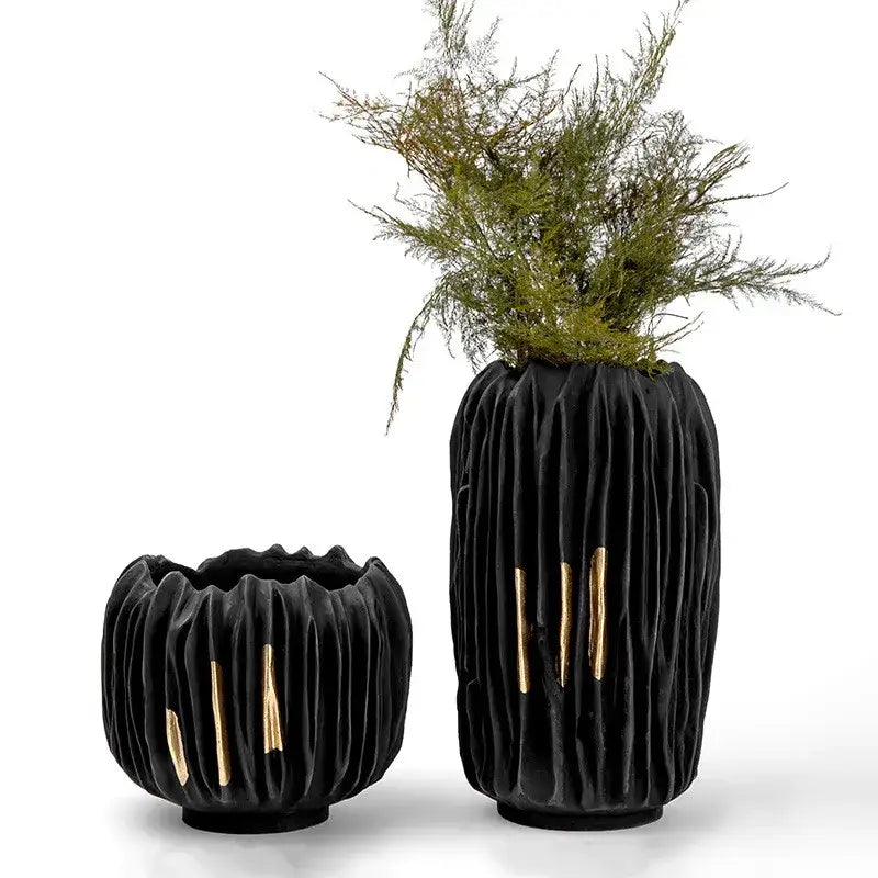 DecorBites™ Black Gold Crease Texture Resin Vase - Abstract Home Decor Ornament