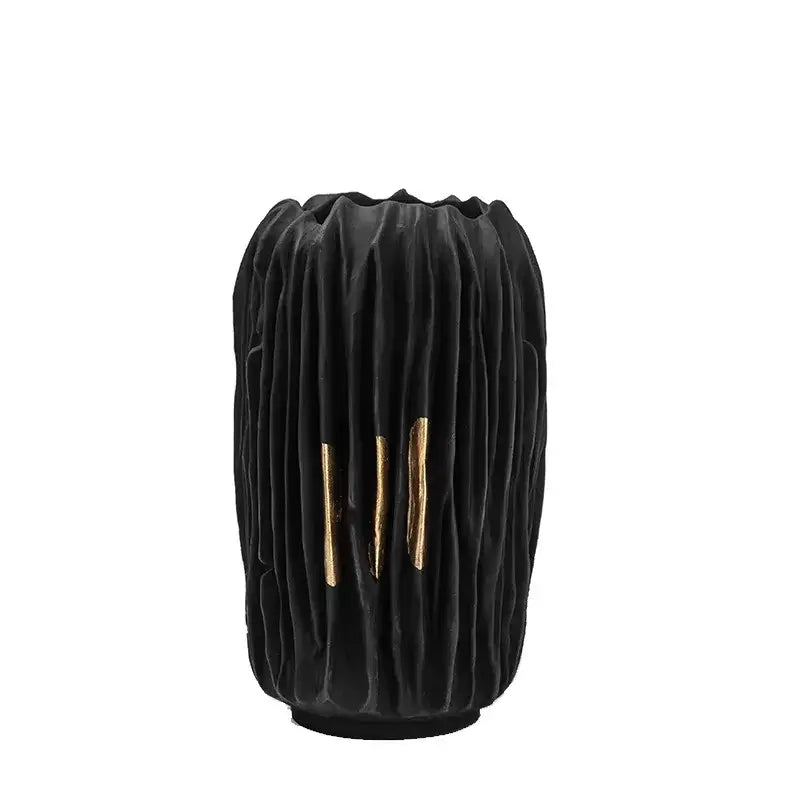 DecorBites™ Black Gold Crease Texture Resin Vase - Abstract Home Decor Ornament