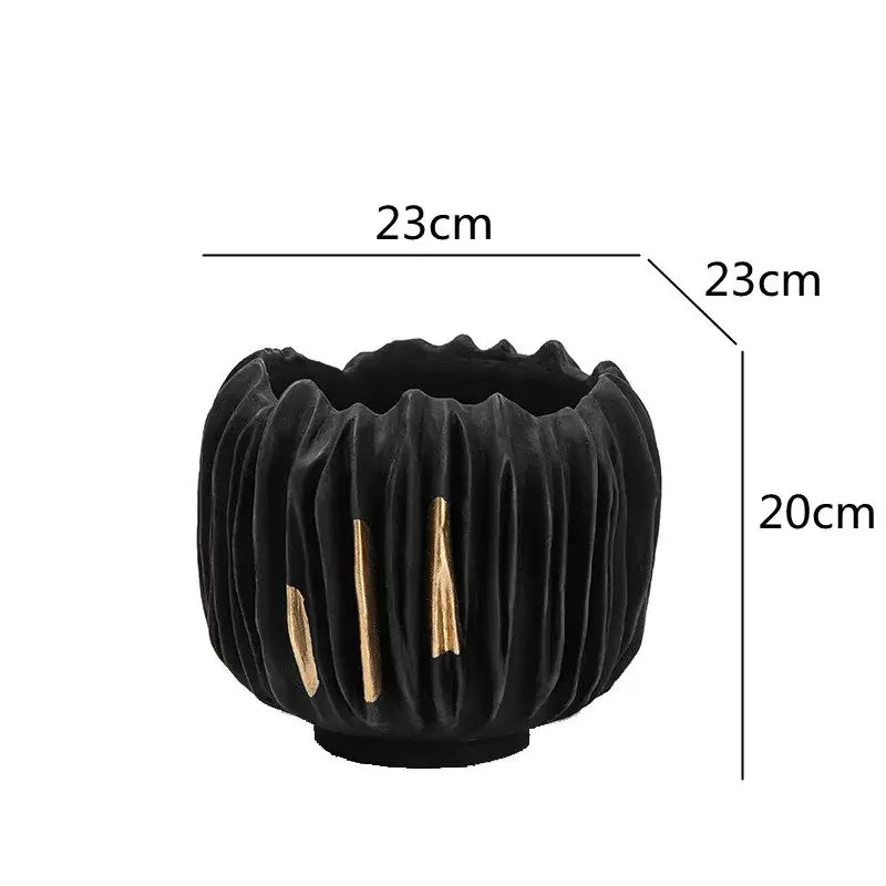 DecorBites™ Black Gold Crease Texture Resin Vase - Abstract Home Decor Ornament