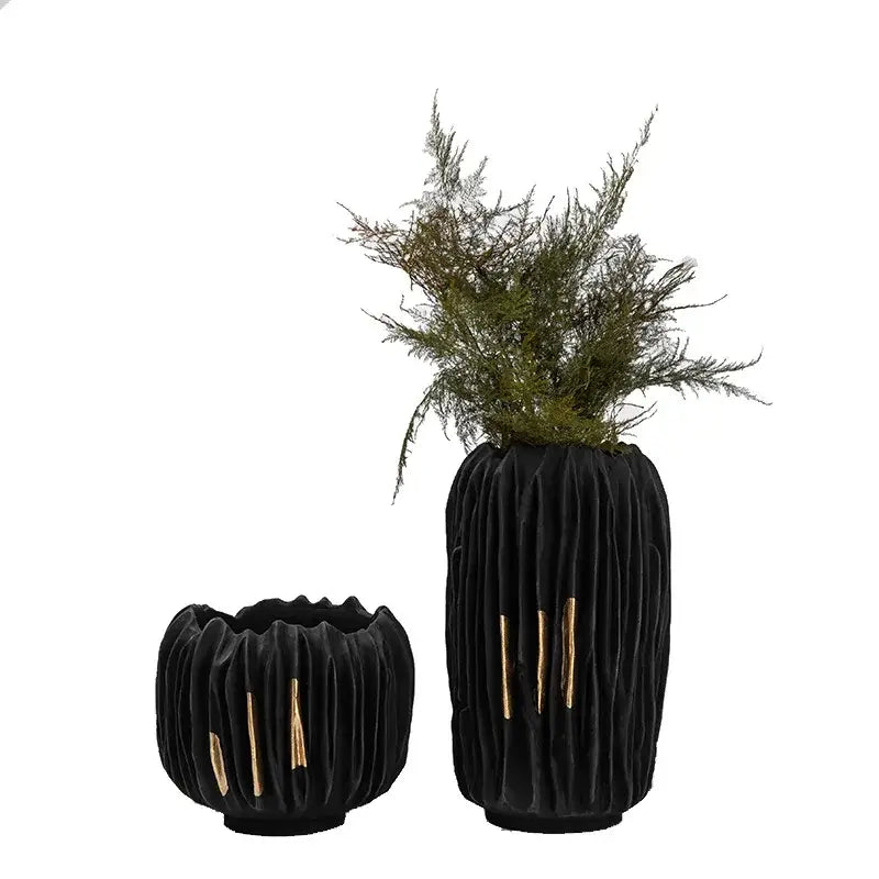 DecorBites™ Black Gold Crease Texture Resin Vase - Abstract Home Decor Ornament