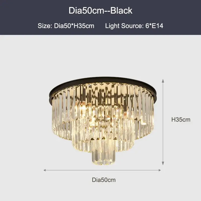 DecorBites™ Black Gold Crystal Ceiling Chandelier: Modern LED Pendant Light for Luxe Living Spaces