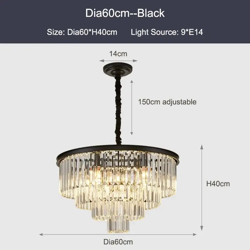 DecorBites™ Black Gold Crystal Ceiling Chandelier: Modern LED Pendant Light for Luxe Living Spaces