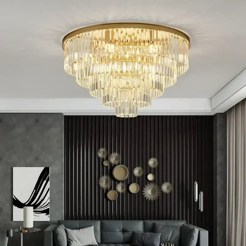 DecorBites™ Black Gold Crystal Ceiling Chandelier: Modern LED Pendant Light for Luxe Living Spaces