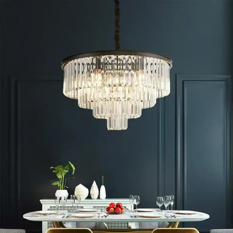 DecorBites™ Black Gold Crystal Ceiling Chandelier: Modern LED Pendant Light for Luxe Living Spaces