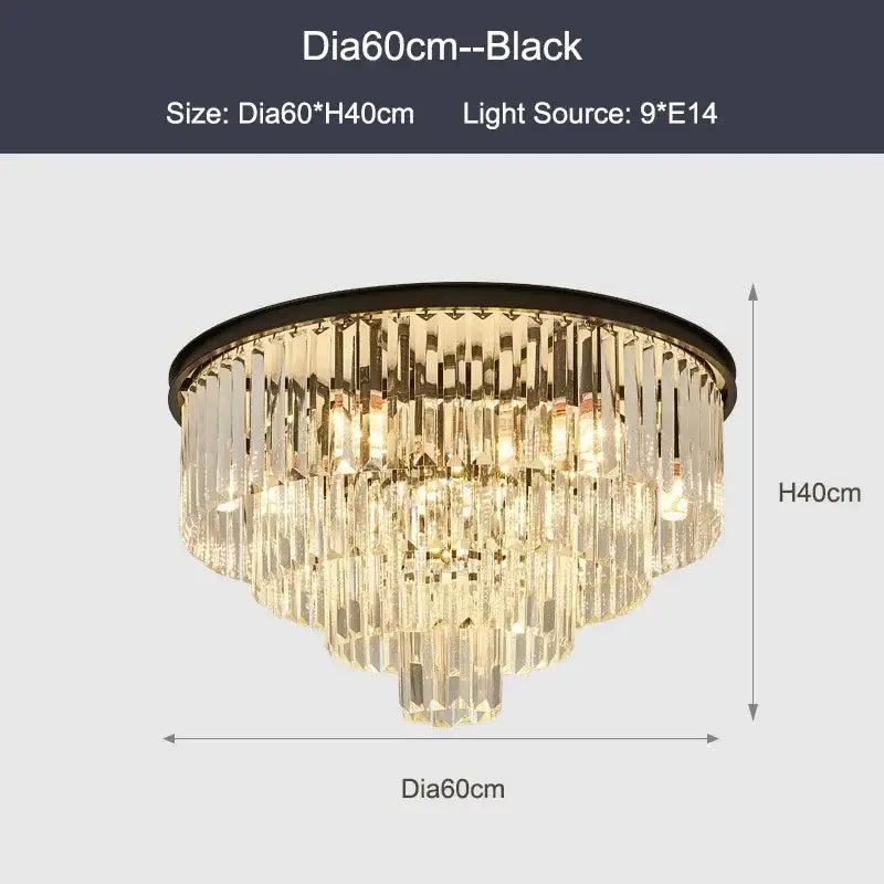 DecorBites™ Black Gold Crystal Ceiling Chandelier: Modern LED Pendant Light for Luxe Living Spaces