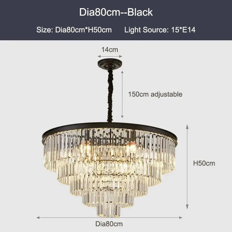 DecorBites™ Black Gold Crystal Ceiling Chandelier: Modern LED Pendant Light for Luxe Living Spaces