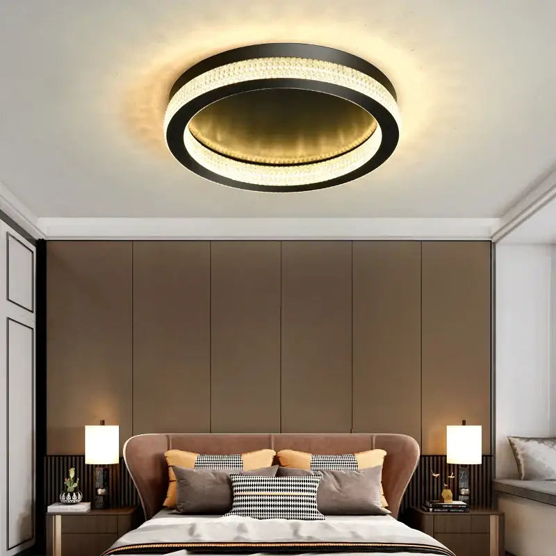 DecorBites™ Black Gold Crystal Chandelier LED Ceiling Light for Living Room Bedroom