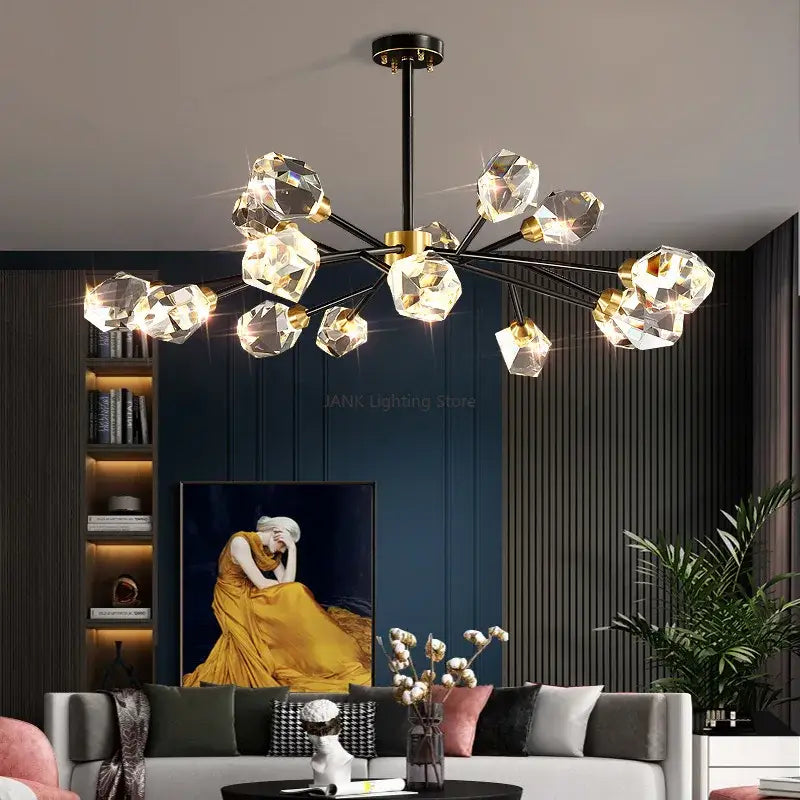 DecorBites™ Black Gold Crystal Chandelier LED Light for Luxury Home Decor