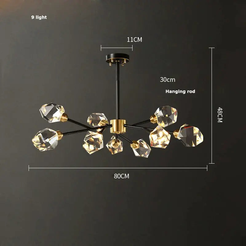 DecorBites™ Black Gold Crystal Chandelier LED Light for Luxury Home Decor