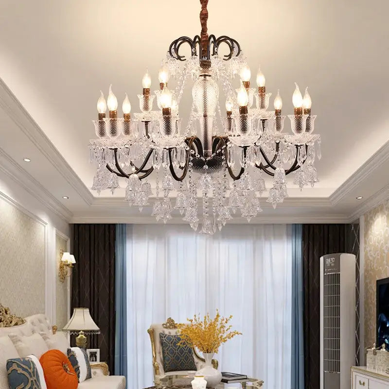 DecorBites™ Black Gold Crystal Chandelier Pendant Light for Elegant Living Spaces