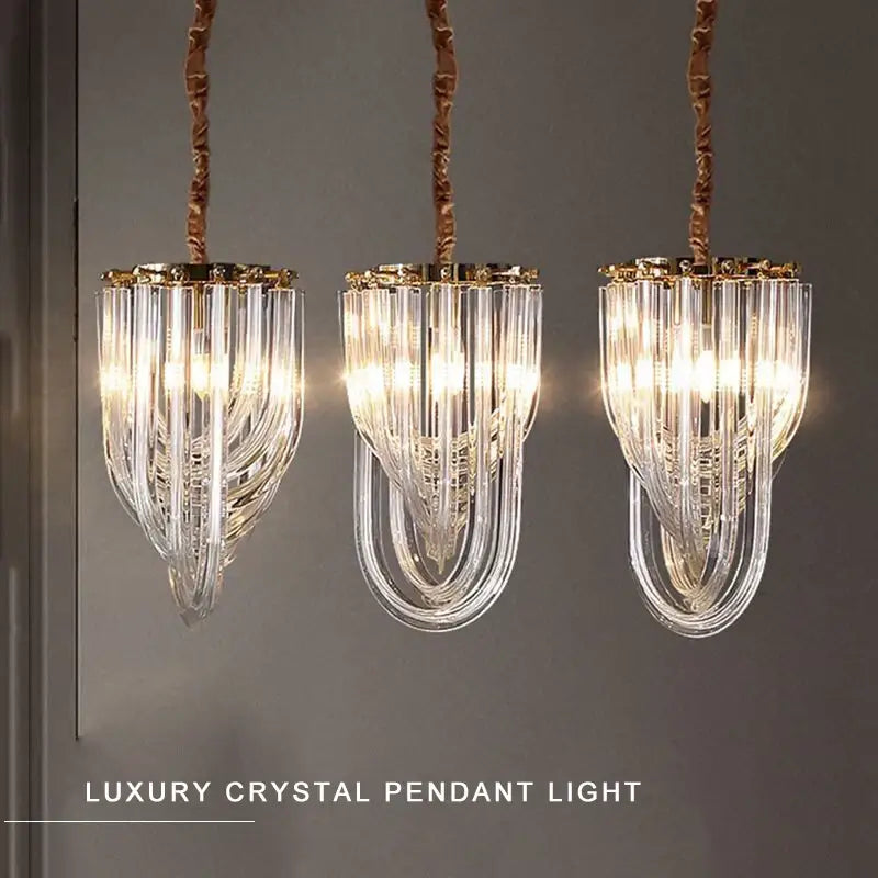 DecorBites™ Black Gold Crystal Glass Ceiling Pendant Lights, Luxury Nordic Dining Table Lighting Lamps