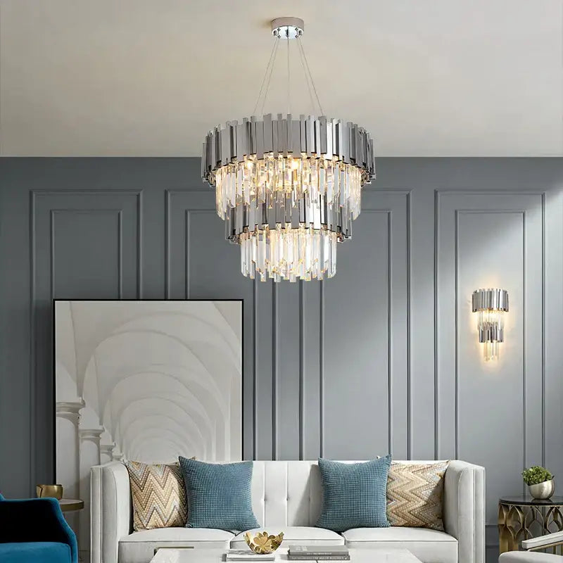 DecorBites™ Black Gold Crystal Oval LED Hanging Chandelier Lighting Fixture