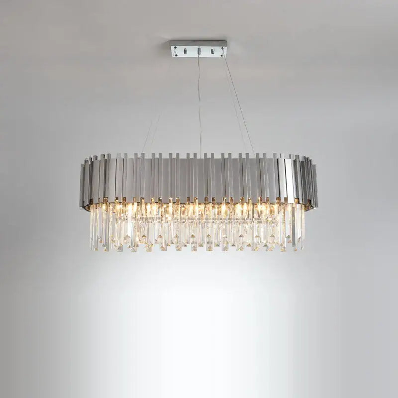DecorBites™ Black Gold Crystal Oval LED Hanging Chandelier Lighting Fixture