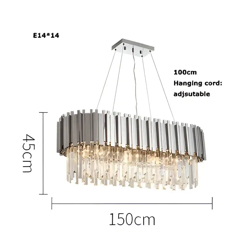 DecorBites™ Black Gold Crystal Oval LED Hanging Chandelier Lighting Fixture