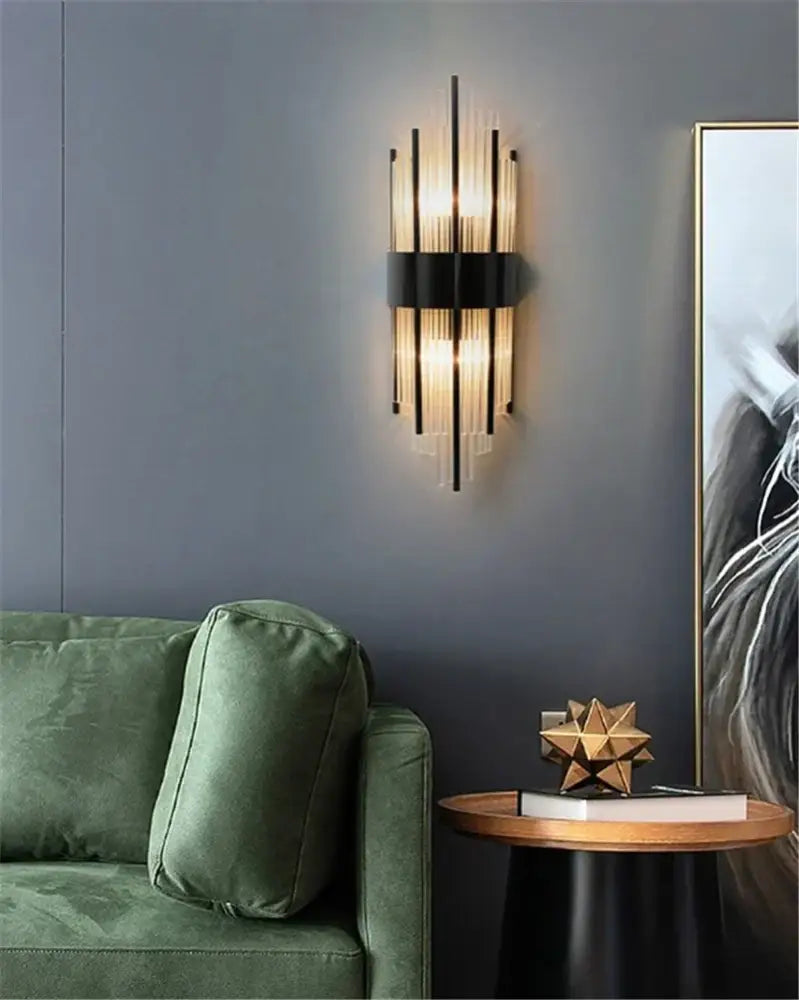 DecorBites™ Black Gold Crystal Wall Lights for Bedroom Living Room Home LED Sconce
