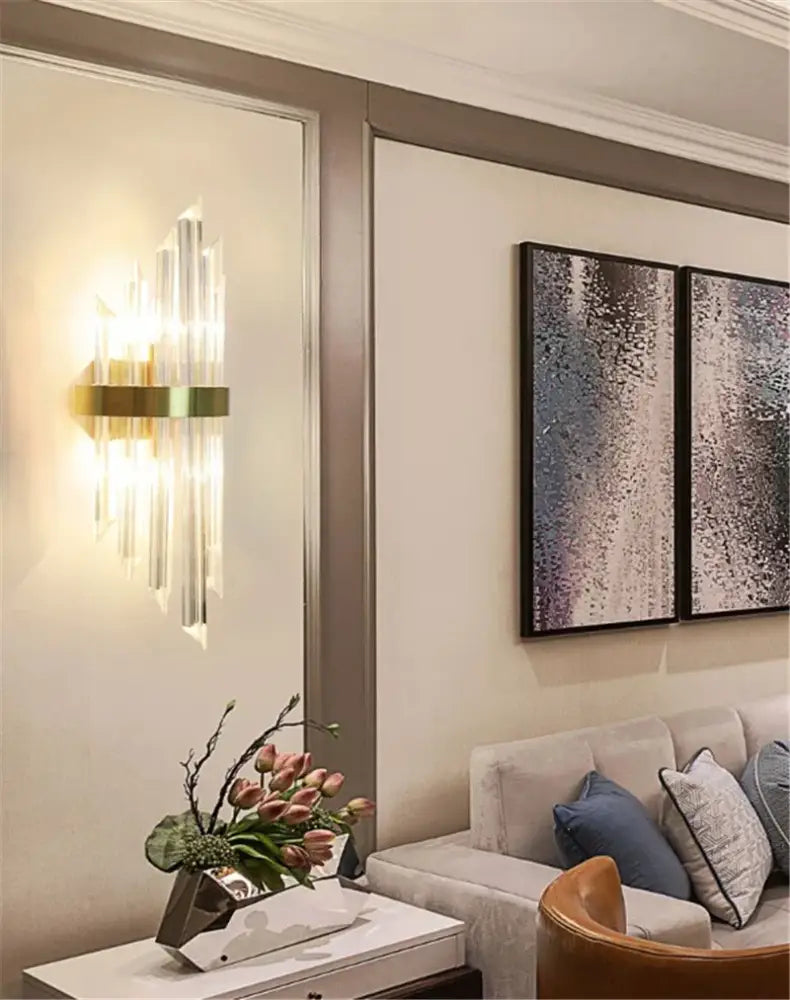 DecorBites™ Black Gold Crystal Wall Lights for Bedroom Living Room Home LED Sconce