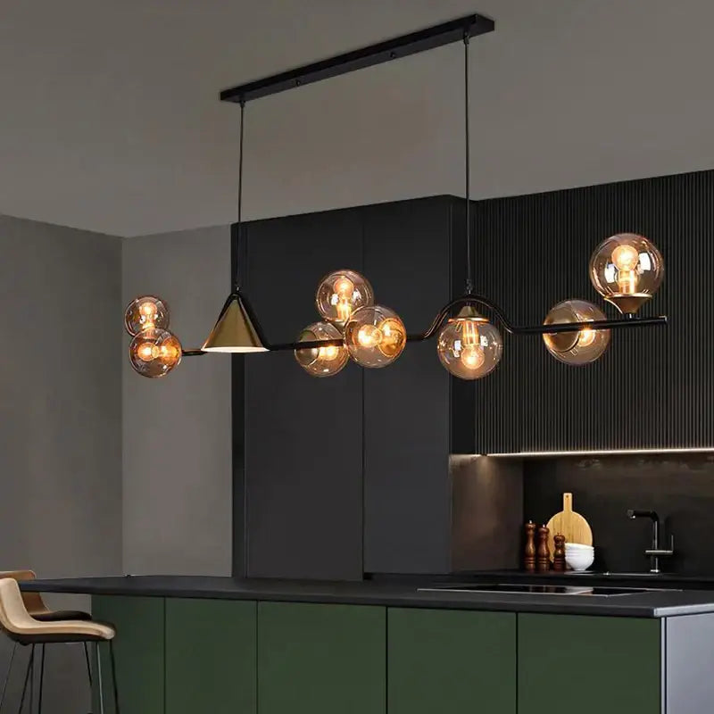 DecorBites™ Black Gold Glass Chandelier LED Luxury Pendant Light