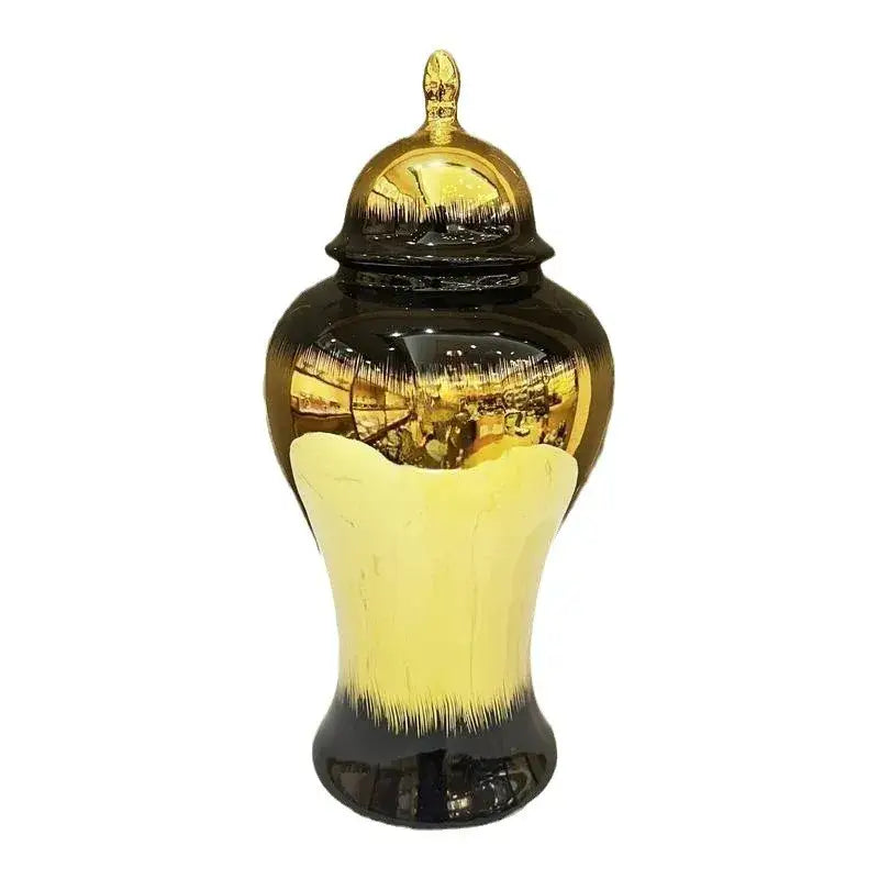DecorBites™ Black Gold Gradated Ginger Jar: Ceramic Checkmate Jar, Home Decoration Accessories