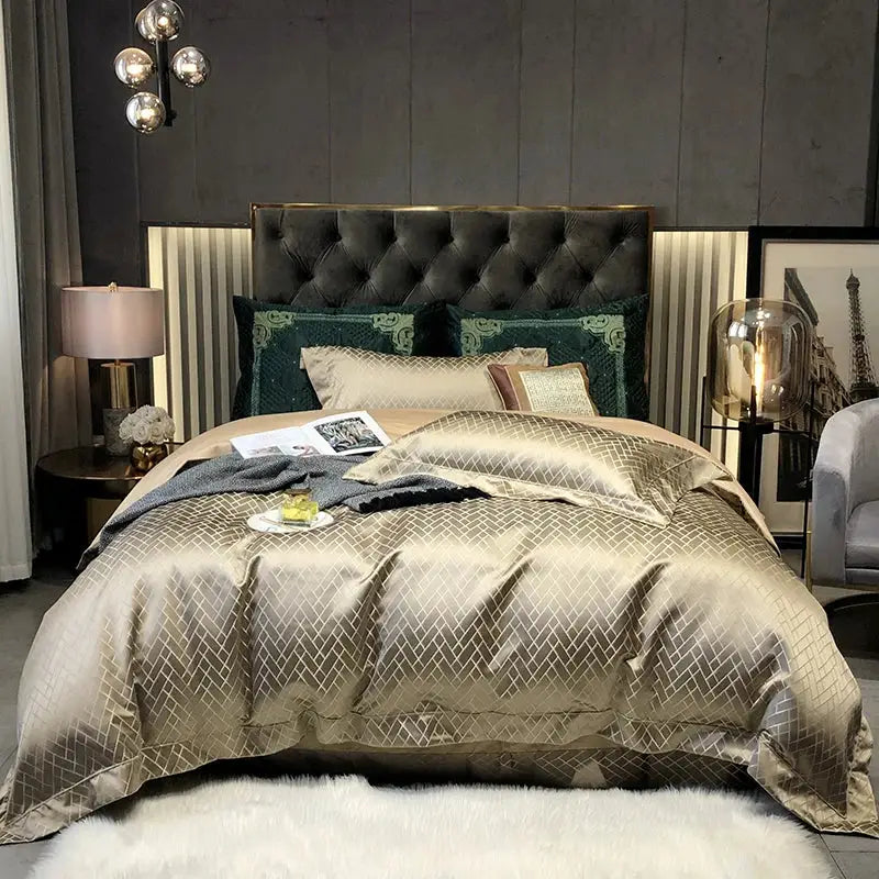 DecorBites™ Black Gold Jacquard Egyptian Cotton Bedding Set - 4Pcs