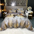 DecorBites™ Black Gold Jacquard Egyptian Cotton Bedding Set, Satin Duvet Cover, Fitted Sheet Pillowcases