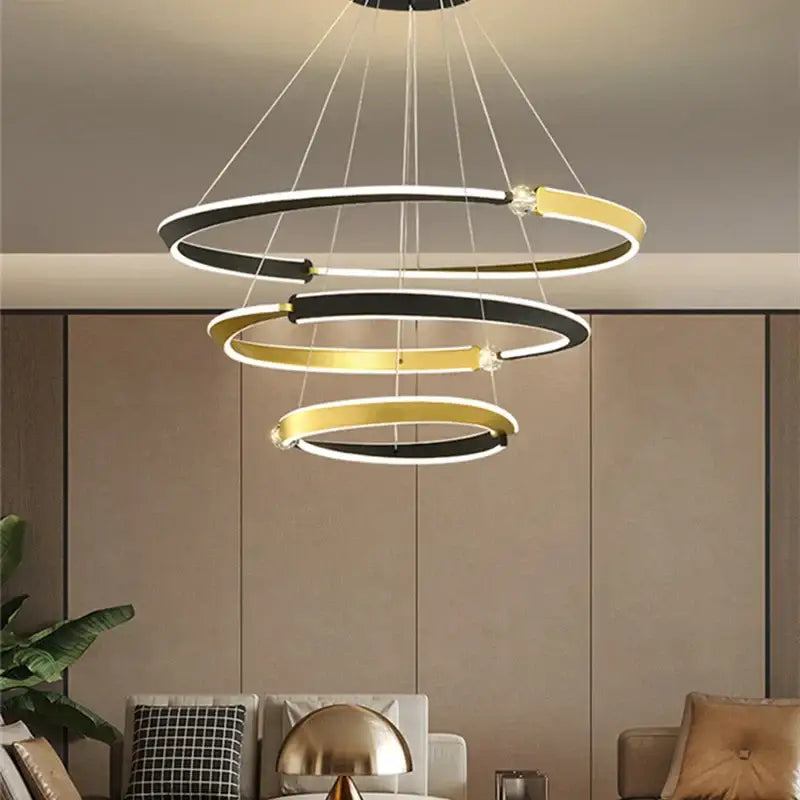 DecorBites™ Black Gold LED Ceiling Chandelier Crystal Decorative Pendant Lamp for Dining Room Bedroom