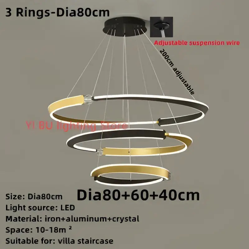 DecorBites™ Black Gold LED Ceiling Chandelier Crystal Decorative Pendant Lamp for Dining Room Bedroom