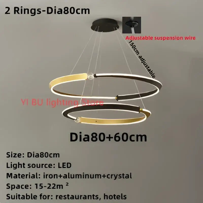 DecorBites™ Black Gold LED Ceiling Chandelier Crystal Decorative Pendant Lamp for Dining Room Bedroom