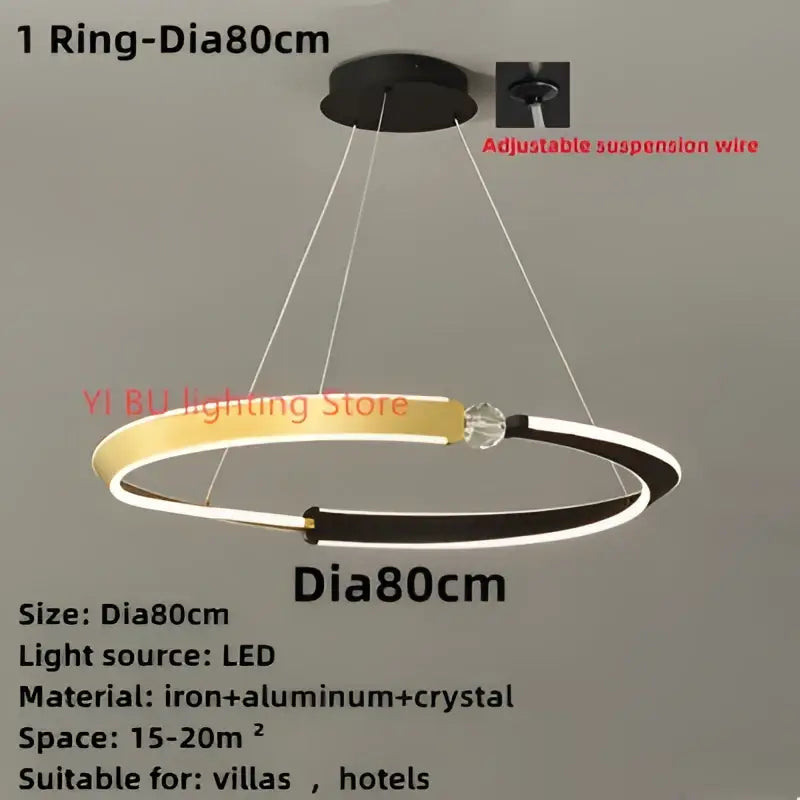 DecorBites™ Black Gold LED Ceiling Chandelier Crystal Decorative Pendant Lamp for Dining Room Bedroom