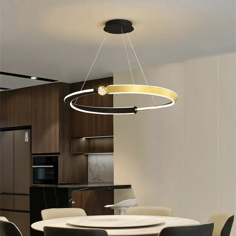 DecorBites™ Black Gold LED Ceiling Chandelier Crystal Decorative Pendant Lamp for Dining Room Bedroom