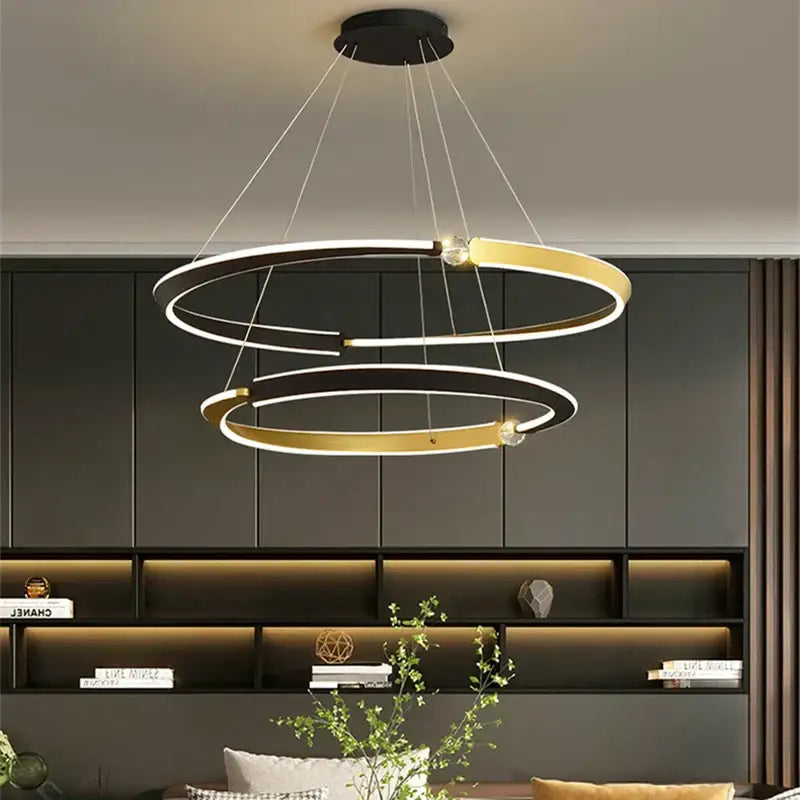 DecorBites™ Black Gold LED Ceiling Chandelier Crystal Decorative Pendant Lamp for Dining Room Bedroom