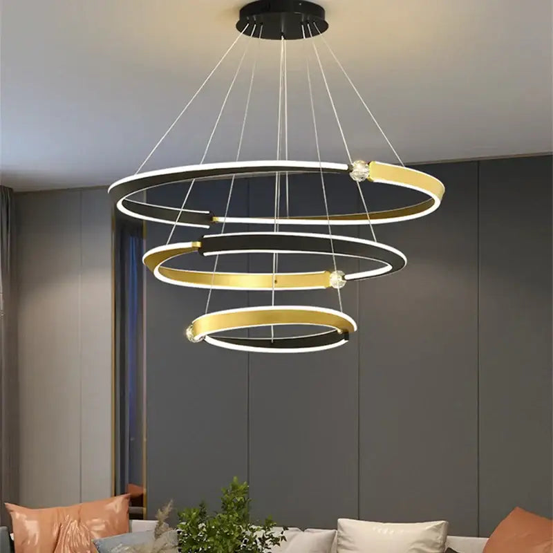DecorBites™ Black Gold LED Ceiling Chandelier Crystal Decorative Pendant Lamp for Dining Room Bedroom