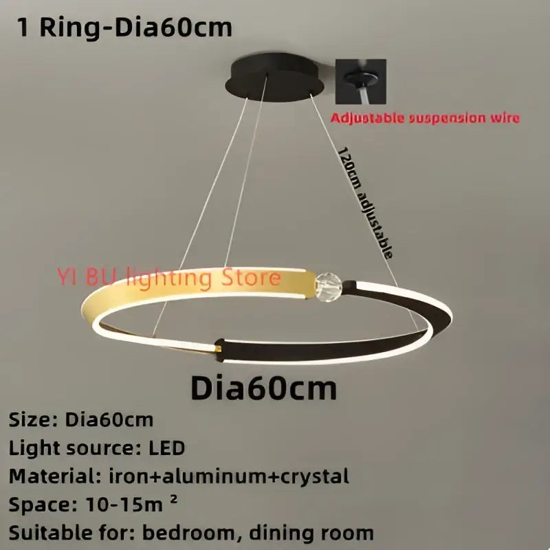 DecorBites™ Black Gold LED Ceiling Chandelier Crystal Decorative Pendant Lamp for Dining Room Bedroom