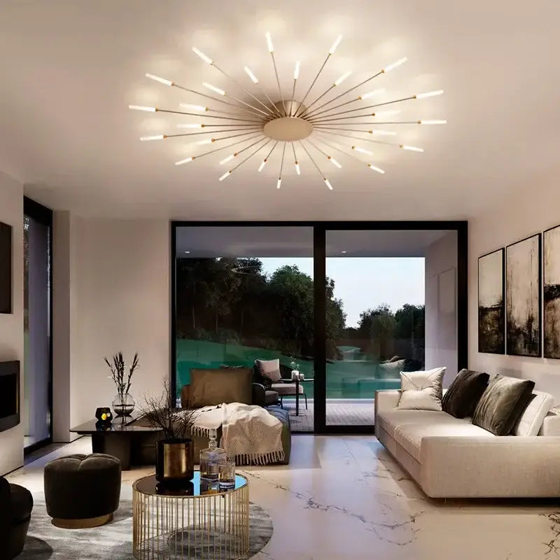 DecorBites™ Black Gold LED Chandelier: Modern Ceiling Pendant Lights for Home Living Room, Bedroom, Kitchen