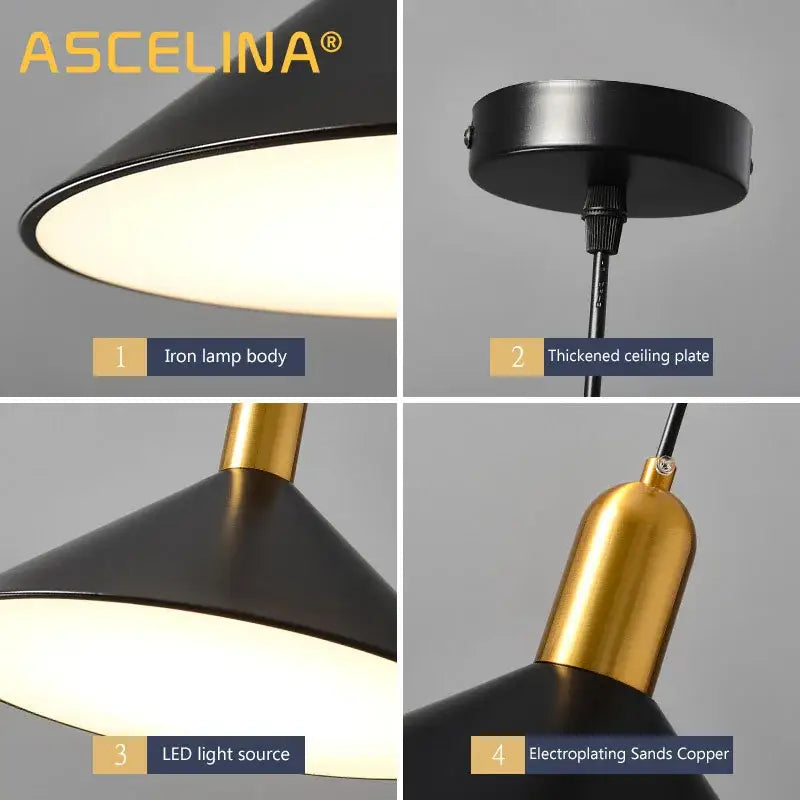 DecorBites™ Black Gold LED Pendant Lights for Home Restaurant Loft Bar Industrial Decor