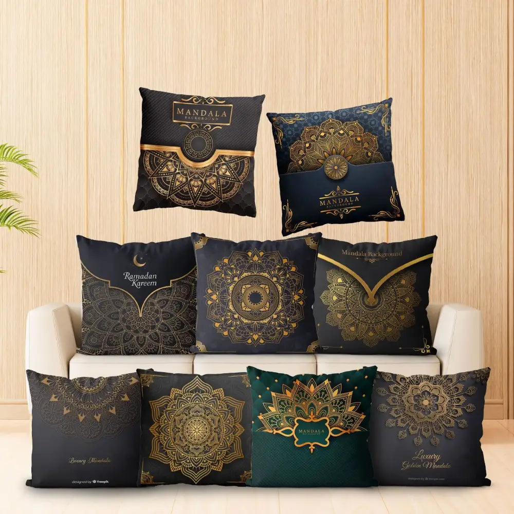 DecorBites™ Black Gold Mandala Luxury Printed Pillowcase §