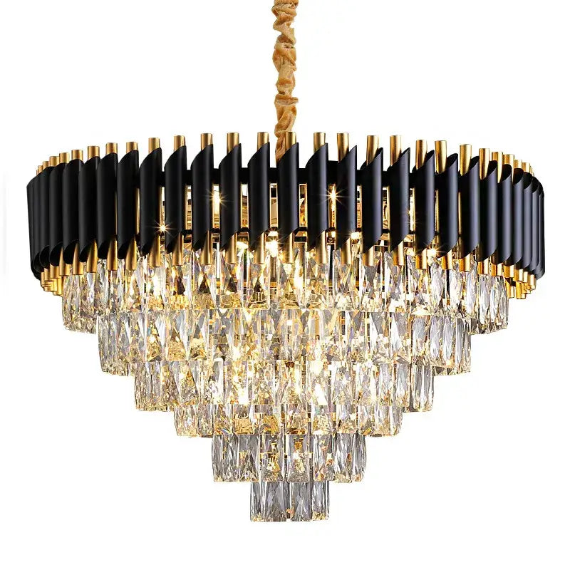 ثريا LED معدنية ذهبية سوداء من DecorBites™ لغرفة المعيشة وغرفة الطعام، مصباح كريستال معلق حديث براق