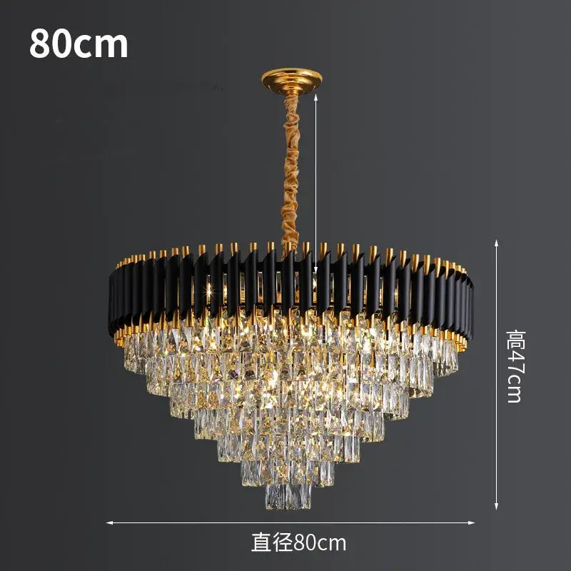 ثريا LED معدنية ذهبية سوداء من DecorBites™ لغرفة المعيشة وغرفة الطعام، مصباح كريستال معلق حديث براق