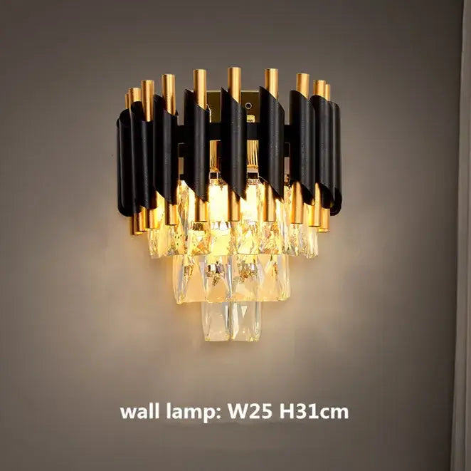 ثريا LED معدنية ذهبية سوداء من DecorBites™ لغرفة المعيشة وغرفة الطعام، مصباح كريستال معلق حديث براق