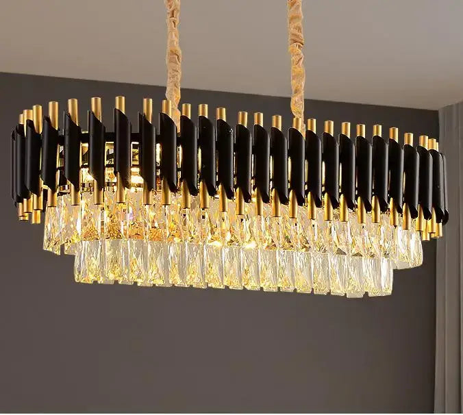 ثريا LED معدنية ذهبية سوداء من DecorBites™ لغرفة المعيشة وغرفة الطعام، مصباح كريستال معلق حديث براق