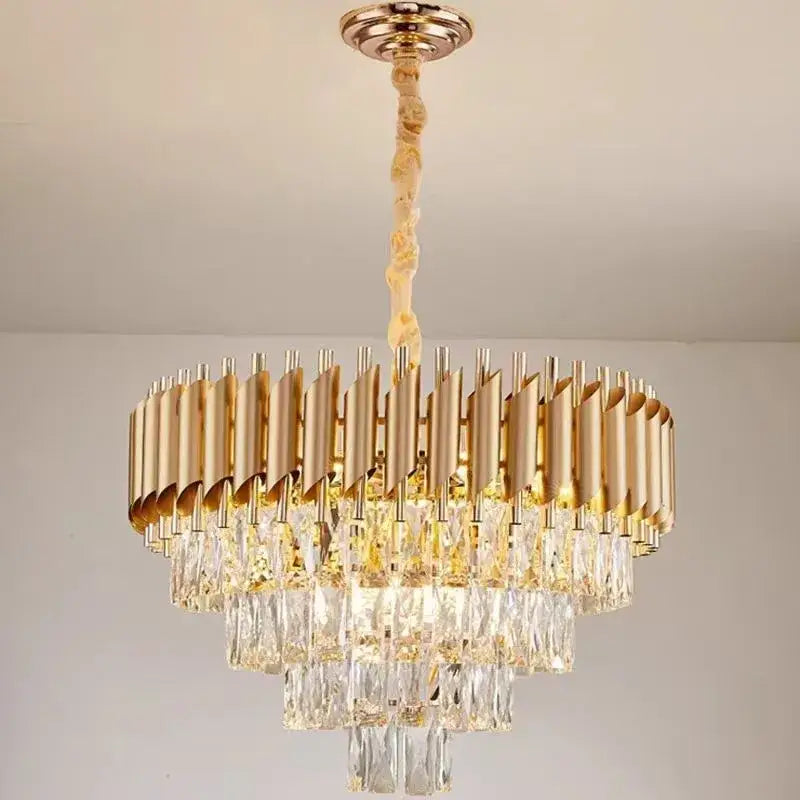 ثريا LED معدنية ذهبية سوداء من DecorBites™ لغرفة المعيشة وغرفة الطعام، مصباح كريستال معلق حديث براق