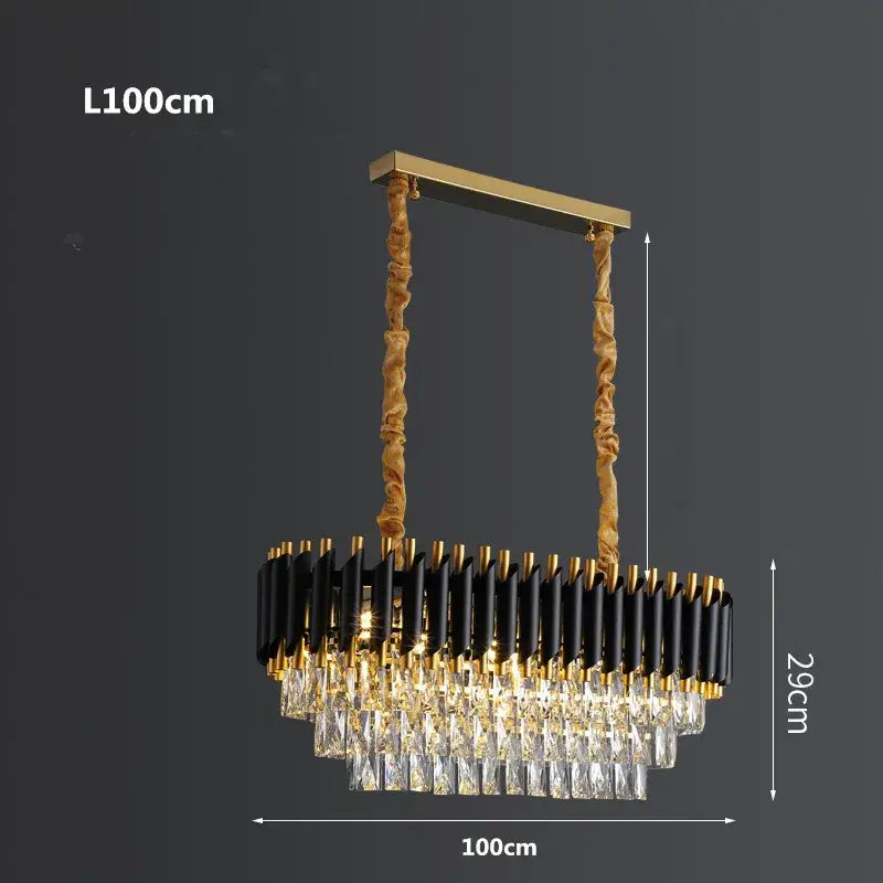 ثريا LED معدنية ذهبية سوداء من DecorBites™ لغرفة المعيشة وغرفة الطعام، مصباح كريستال معلق حديث براق