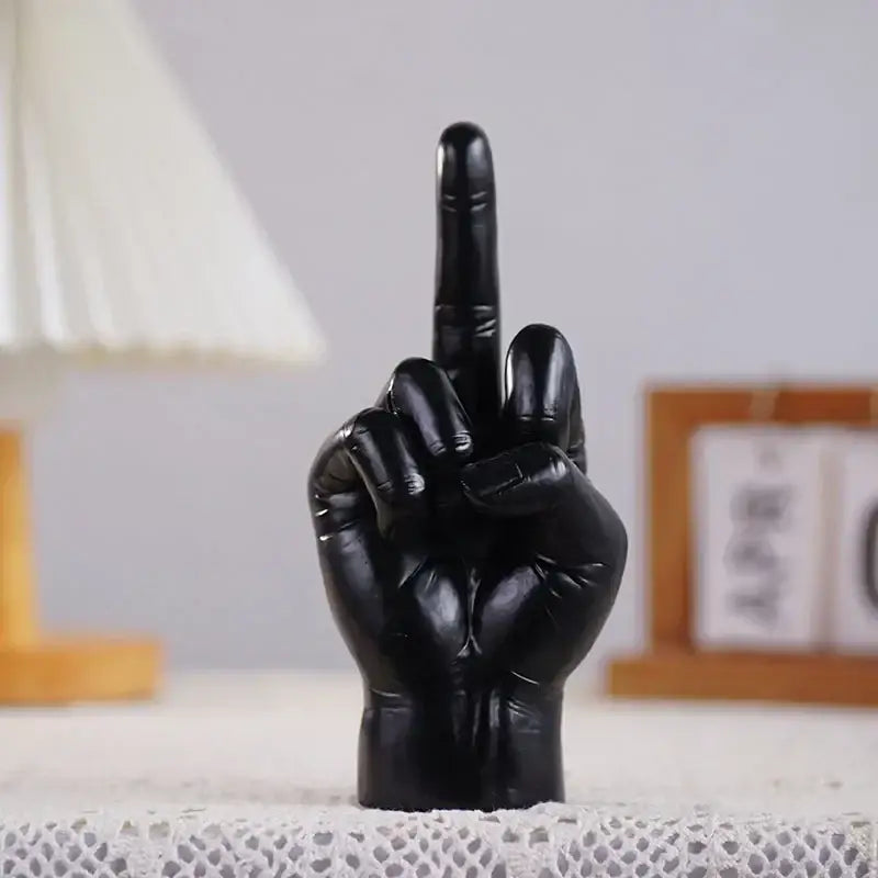 DecorBites™ Black Gold Middle Finger Sculpture: Modern Home Decor Figurine & Shelf Accessory