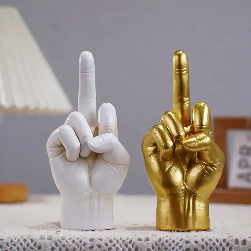 DecorBites™ Black Gold Middle Finger Sculpture: Modern Home Decor Figurine & Shelf Accessory