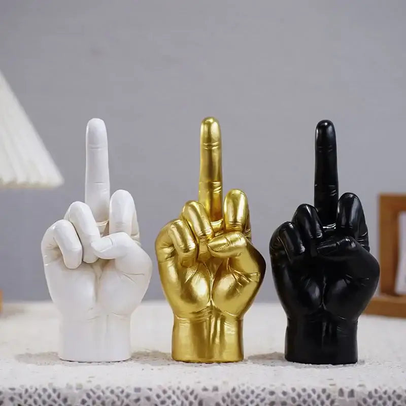 DecorBites™ Black Gold Middle Finger Sculpture: Modern Home Decor Figurine & Shelf Accessory