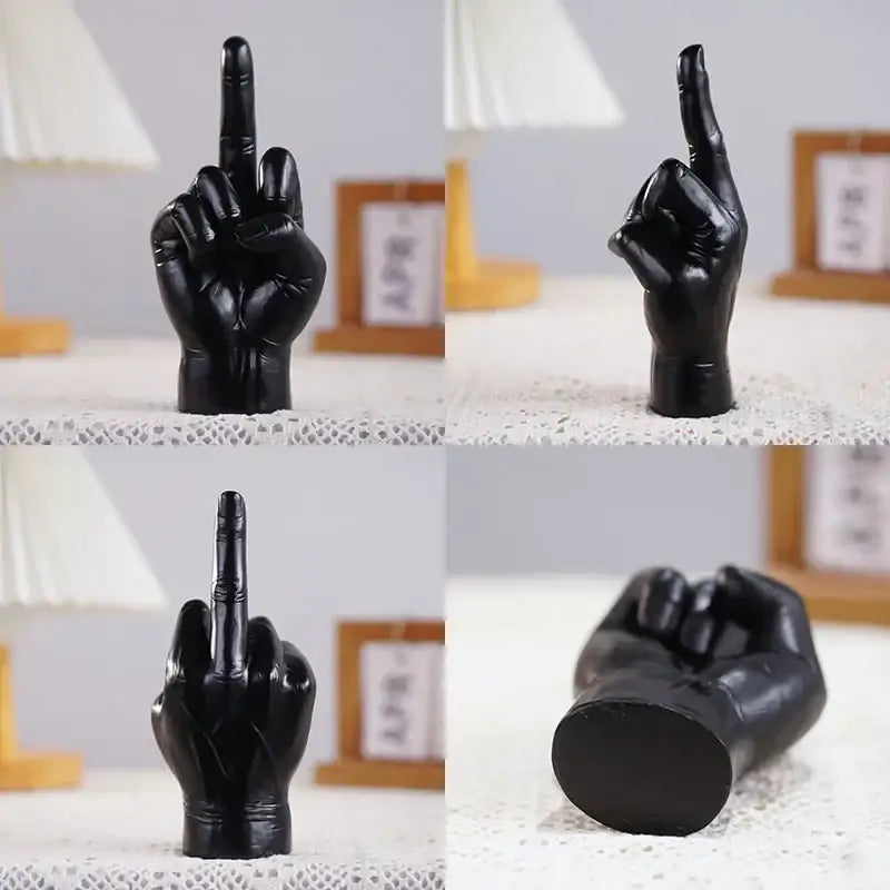DecorBites™ Black Gold Middle Finger Sculpture: Modern Home Decor Figurine & Shelf Accessory