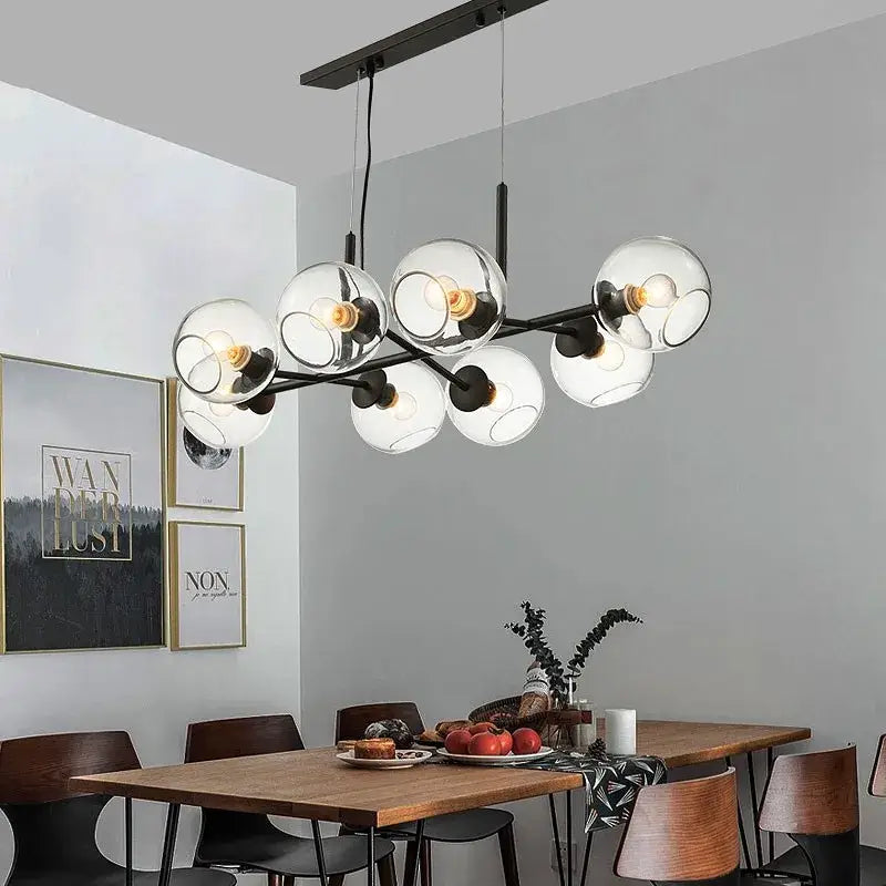 DecorBites™ Black Gold Molecule Glass Ball Chandelier Modern Loft Lamp Living Room Kitchen Island Light
