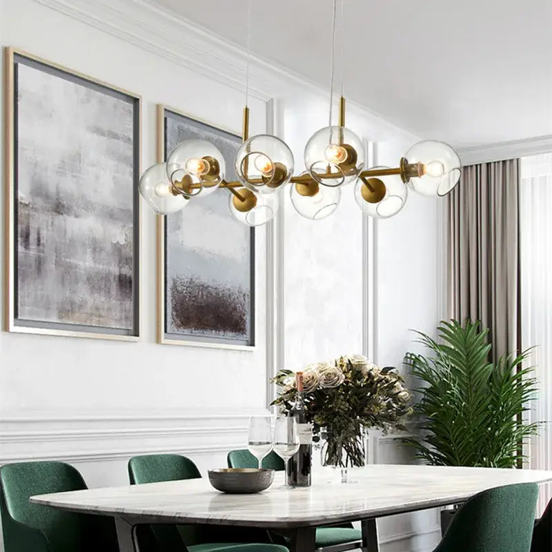 DecorBites™ Black Gold Molecule Glass Ball Chandelier Modern Loft Lamp Living Room Kitchen Island Light