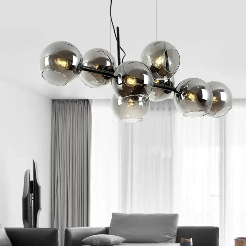 DecorBites™ Black Gold Molecule Glass Ball Chandelier Modern Loft Lamp Living Room Kitchen Island Light