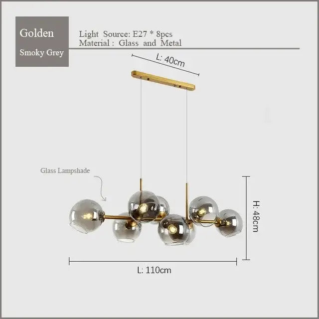 DecorBites™ Black Gold Molecule Glass Ball Chandelier Modern Loft Lamp Living Room Kitchen Island Light
